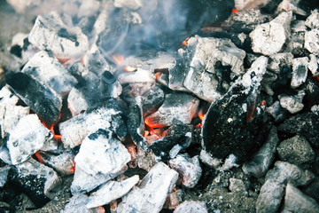 Smoldering ashes bonfire closeup fire bbq burn