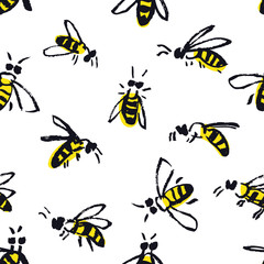 Bees Hand drawing Seamless pattern