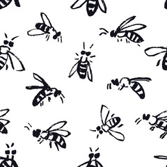Bees Hand drawing background Seamless pattern