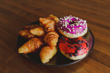 croissant plate and donuts