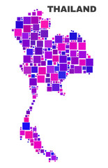 Mosaic Thailand map isolated on a white background. Vector geographic abstraction in pink and violet colors. Mosaic of Thailand map combined of scattered square elements.