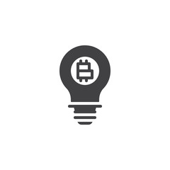 Lightbulb with bitcoin vector icon. filled flat sign for mobile concept and web design. Electric Light Bulb Lamp with Bitcoin simple glyph icon. Symbol, logo illustration. Pixel perfect