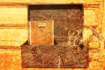 textured scratched effect on photo of old drawer tool
