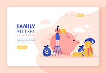 Flat illustration of family budget with piggy bank