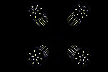 LED elements in the lamp. Lamps with diodes. Many bright lights from diode lamp.