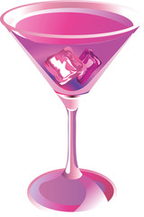 wine glass with an alcoholic cocktail with ice