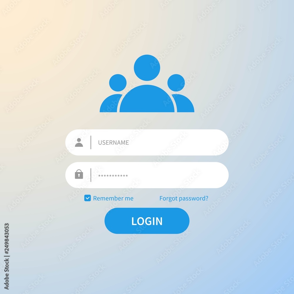Poster register page design. login form account user password identity ui web log screen security profile p