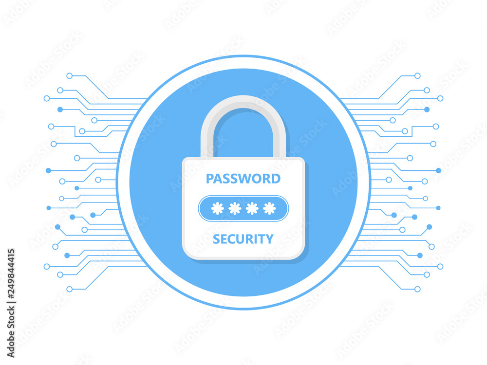 Poster lock security password security circuit illustration vector