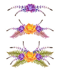 set of bouquets of succulents, illustration of floral elements, can be used for frames, greeting card or wedding invitation, notepads, natural cosmetics, health care, yoga center and other design