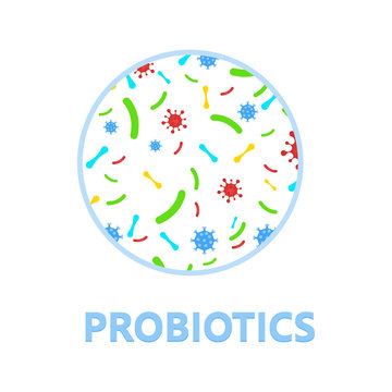 Probiotics Bacteria Vector Logo. Prebiotic, Lactobacillus Vector Icon Design. Concept of Logo or Vector Symbol for Milk Products Contains Lactobacillus Probiotic Bacteria.