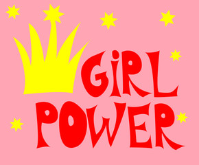 Girl power inscription handwritten with bright pink vivid font. GRL PWR hand lettering. Feminist slogan. Modern print.