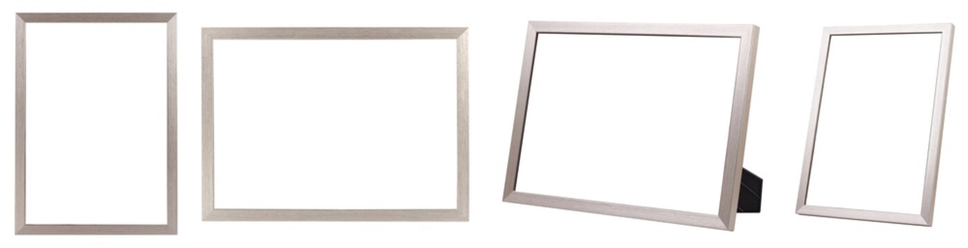 GROUP of SILVER FRAME ISOLATED ON WHITE BACKGROUND.