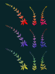 Set of multicolored decorative branches, illustration of floral elements, can be used for greeting card or wedding invitation, natural cosmetics, health care, yoga center and other design