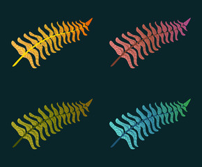 Set of multicolored leaves of fern, illustration of floral elements on background, can be used for greeting card or wedding invitation, natural cosmetics, health care, yoga center and other design