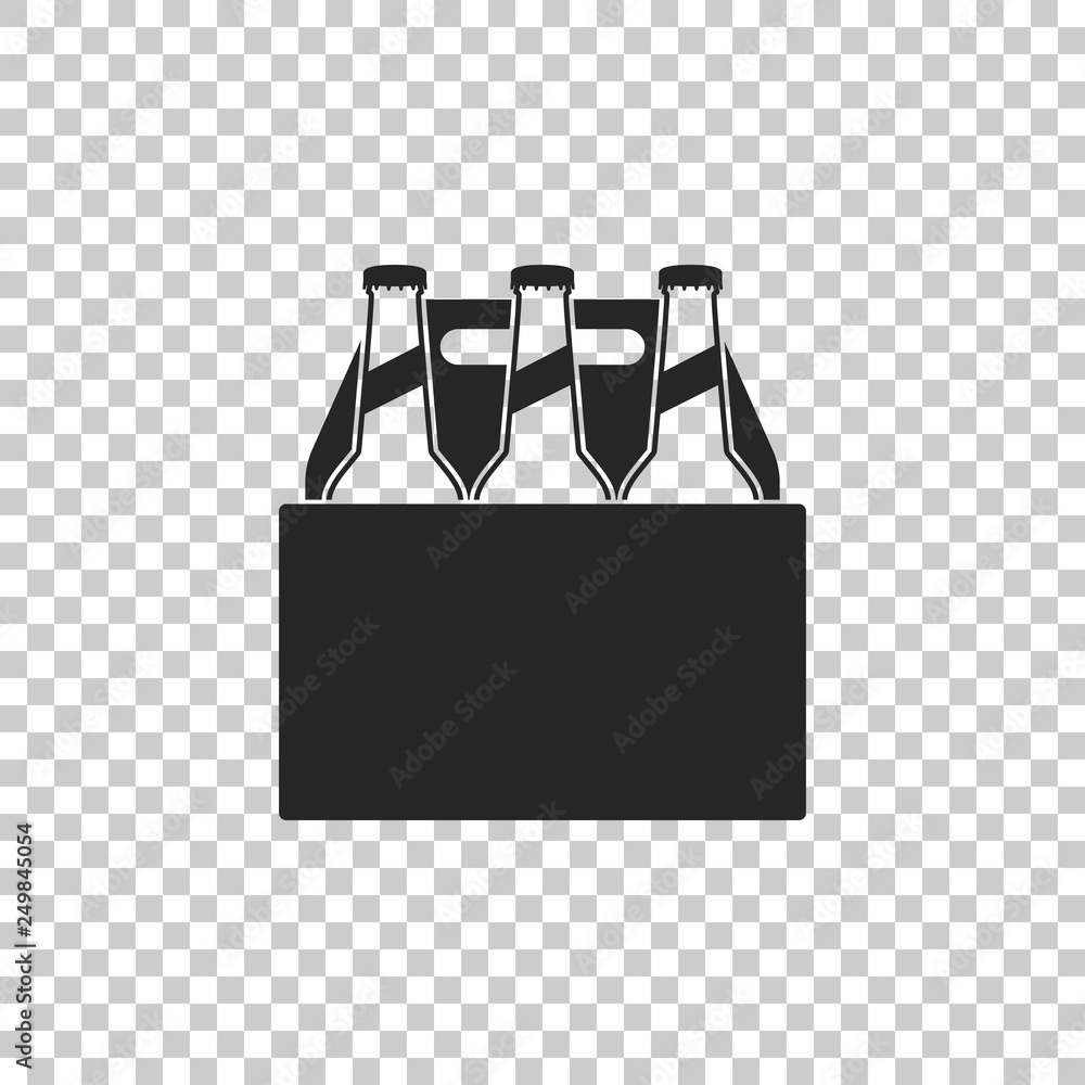 Poster pack of beer bottles icon isolated on transparent background. case crate beer box sign. flat design.