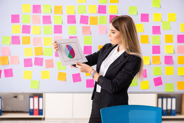 Young beautiful businesslady in conflicting priorities concept 