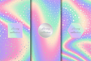 A bright collection of holographic backgrounds. Multicolor vector illustration.