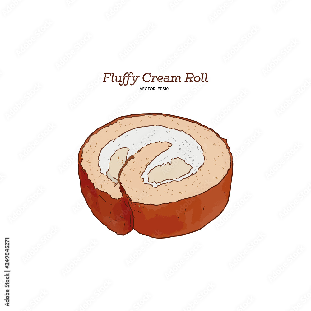 Wall mural fluffy cream roll, hand draw sketch vector.