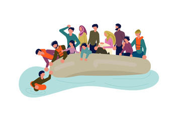 Migrant people in boat