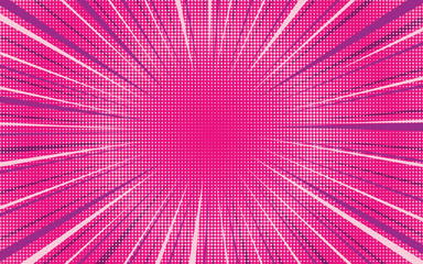Bright pink exploding retro comic background with rounded halftone highlight shadow and circle of dark and light stipes. Cartoon magenta backdrop for comics book, advertising design, poster, print
