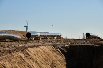 Construction site of the European natural gas pipeline EUGAL near Wrangelsburg (Germany) on 16.02.2019, this pipeline begins in Lubmin at the landing site of the Nord Stream 1 and 2 Pipline.