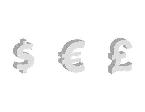 Dollar, euro, pound sterling Flat icon, currency symbols, finance vector illustration isolated on white background