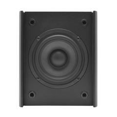 Audio speakers in wooden case. Isolated on white background.