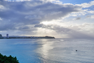 The sunset seascape of  Tumon Bay, Guam, from a high view point.
