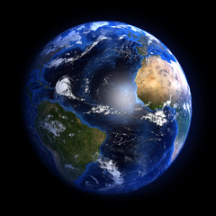 The Earth from space showing the Atlantic ocean and a hurricane. Elements of this image furnished by NASA