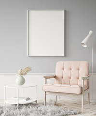 Mock up poster frame in home interior background, 3D render	