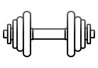 Weights symbol icon - black gradient realistic dumbbell outline, isolated - vector