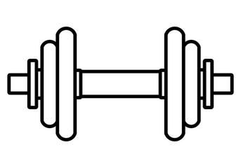 Weights symbol icon - black realistic dumbbell outline, isolated - vector