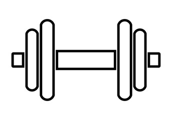 Weights symbol icon - black minimalist dumbbell outline, isolated - vector