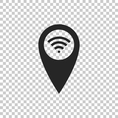 Pointer map with wifi internet signal connection icon isolated on transparent background. Flat design. Vector Illustration