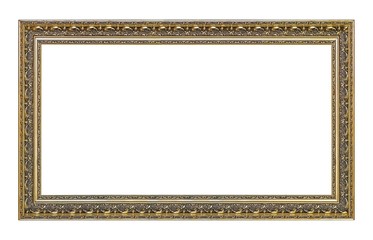 Panoramic golden frame for paintings, mirrors or photo isolated on white background