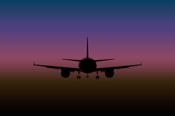 Fototapeta premium plane in the sky top view at sunset