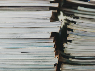 Stack of Used Old Books in library