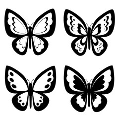 Black and white butterflies silhouettes. Vector backgrounds, icon, prints, textile decoration