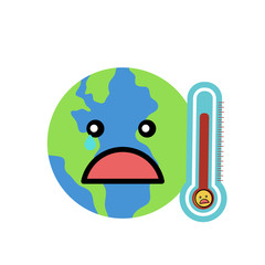 Global warming concept. Planet earth with thermometer icon vector illustration