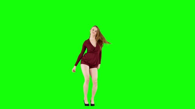Seductive Woman Dancing and Smiling on Green Screen