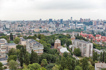 Kiev city skyline from above, downtown cityscape, capital of Ukraine.
