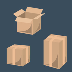 Cardboard box vector illustration set