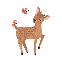 Cute hand drawn deer isolated on white.