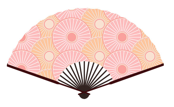 Ancient Traditional Japanese fan with Japanese Flower Pattern 