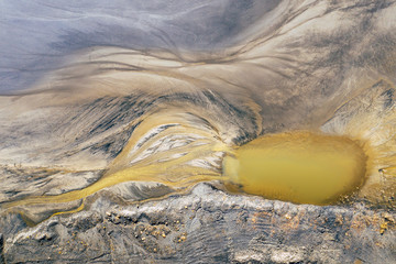 Aerial view of surrealistic industrial place. Human impact on the environment. View from above....