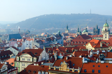 Fototapeta na wymiar Beautiful top view of historical center of Prague (Stare Mesto), Czech Republic