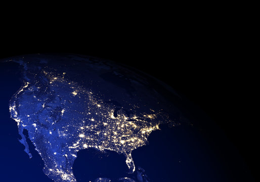 The Earth from space at night. North America. Elements of this image furnished by NASA.