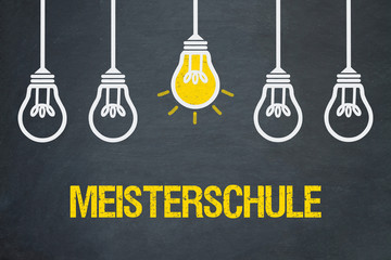 Meisterschule / Tafel mit Glühbirnen