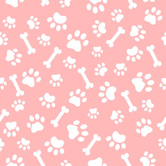 Vector seamless pattern with bones, cat and dog tracks. Print with traces of pets. Veterinary backdrop. Can be used for wrapping paper for shop zoo, web or design of banners. EPS10.