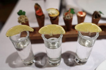 Three shots of tequila